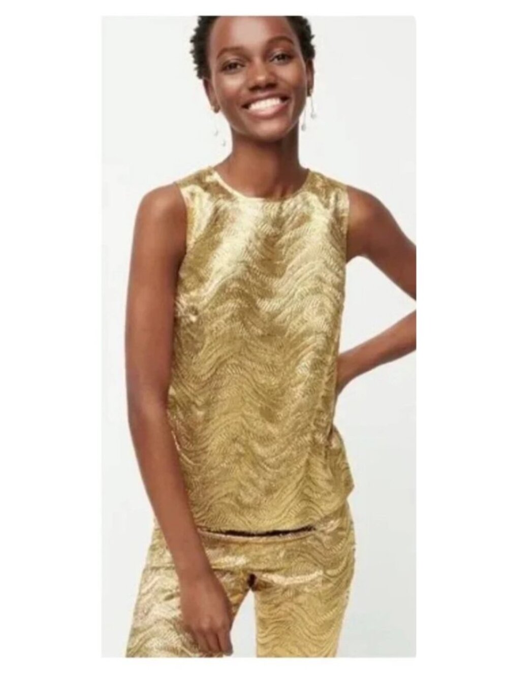 J. Crew Collection Metallic Gold Jacquard Leaf Sleeveless Top sz S